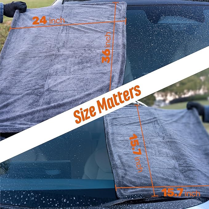 24"x36" 15.7"x15.7" Twisted-Loop Car Drying Towel Set, 1300GSM,Lint Free,Reusable,Streak Free, - Car Accessories,Bath Towels,Microfiber Cleaning Cloth for Car, Truck, SUV