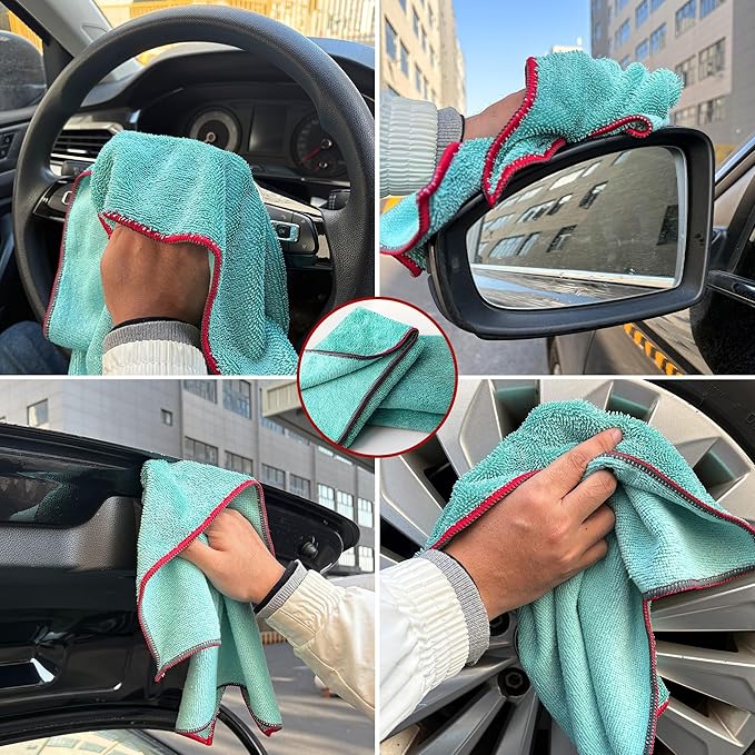 Greenfound Microfiber Cleaning Cloth 5 Pack, 15" x 15" Microfiber Towels for Cars, Lint Free Cloth for House, Kitchen and Window, Green