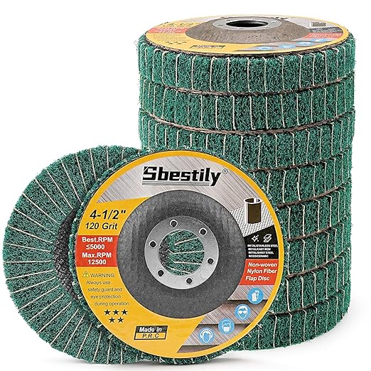 Sbestily 10Pcs 120 Grit Scour Flap Disc 4 1/2 Inch Coarse Polishing Grinding Wheel for Metal Stainless Steel Angle Grinder Scouring Pads Scuff Sanding Discs Paint Rust Remover