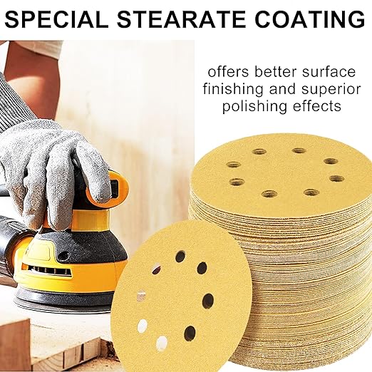 LotFancy 100 PCS 60 Grit Sanding Discs, 5 Inch 8 Hole Aluminum Oxide Orbital Sander Sandpaper for Stripping Paint, Sand Paper for Wood, Plastic, Rust Removal, Random Orbital Sander Pads