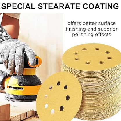 LotFancy 100 PCS 60 Grit Sanding Discs, 5 Inch 8 Hole Aluminum Oxide Orbital Sander Sandpaper for Stripping Paint, Sand Paper for Wood, Plastic, Rust Removal, Random Orbital Sander Pads