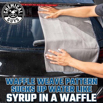 Chemical Guys Waffle Weave Gray Matter Microfiber Drying Towel 2 Pack, Huge Car Drying Towels for Faster Coverage on Paint, Glass, Wheels, and Trim, Streak Free Drying for Cars, Trucks, and SUVs