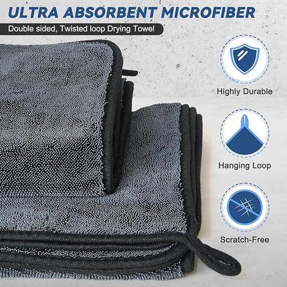 2-Pack Microfiber Towels for Cars 36"x24", Extra Large Ultra Absorbent Car Wash Drying Towels Detailing Supplies for SUVs and Trucks, No Streaks, Spots or Scratches