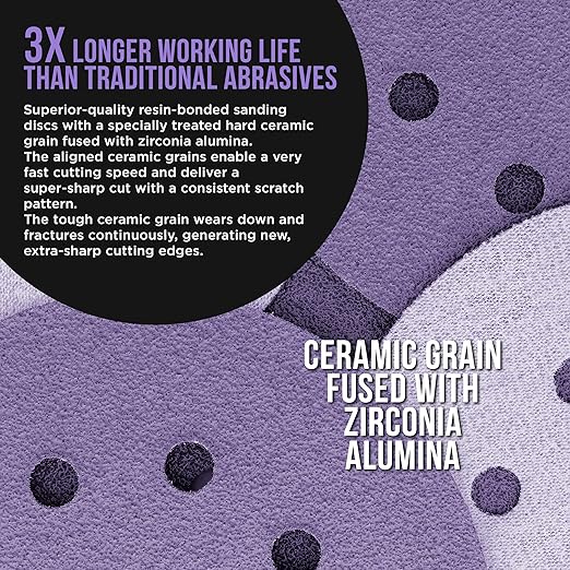 Dura-Gold Premium 5" Purple Film Ceramic Sanding Discs, 8-Hole Pattern, 50 Disc Variety Pack, Grits 60, 80, 120, 180, 220, 320, 400, 600, 800, 1000 - Hook & Loop Sandpaper, DA & Random Orbital Sander