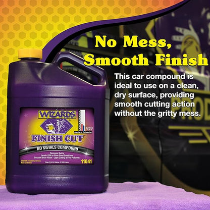 Wizards Finish Cut Compound - Levels Scratches and Brightens Dull Finishes with Smooth Show Finish - Non-Greasy and Water Based with Easy Clean-Up - Marine Compound and Finishing Material - 1 Gallon
