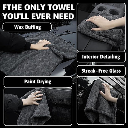 Greenfound Microfiber Towel for Cars, 1000GSM Car Drying Towel, Double Twist Pile & Edgeless Design, No Streaks, Scratches, or Water Spots, Soft and Absorbent, 18"×24", Wave Grey