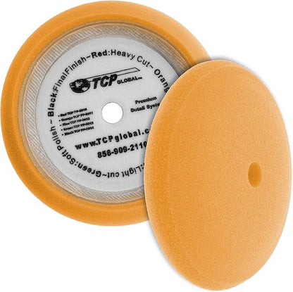 TCP Global 8" Orange Foam Buffing Pad Extra Coarse Cutting Polish Hook and Loop Backing - Buffing Pad for Automotive, Marine, Truck, RV & Compound Cutting