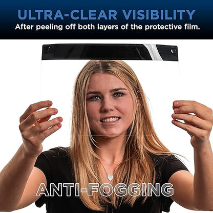 Salon World Safety 200 Black Face Shields (20 Packs of 10) - Ultra Clear Protective Full Face Shields to Protect Eyes, Nose and Mouth - Anti-Fog PET Plastic, Elastic Headband - Sanitary Droplet Guard