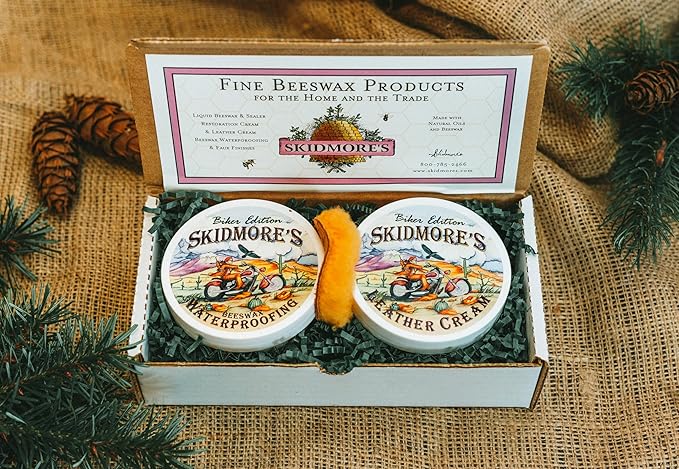 Skidmore's Biker Edition Leather Care Gift Set and Featherline Detail Applicator Brushes