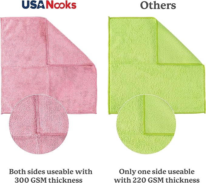 USANOOKS Microfiber Cleaning Cloth Light Pink - 12 Pcs 12.5"x12.5" - High Performance - 1200 Washes, Ultra Absorbent Towels Weave Grime & Liquid for Streak-Free Mirror Shine - Car Washing Cloth