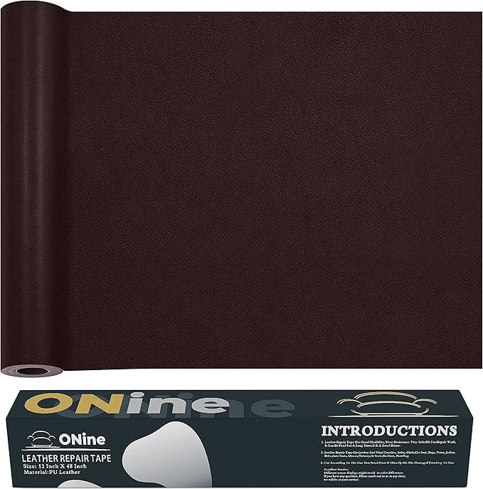 ONine Leather Repair Patch，Leather Repair Tape, 12 x 48 inches Leather Repair Patch for Furniture,Vinyl Repair Kit，Leather Couch Patch，for Sofas, Furniture, Car Seats, Office Chairs(Mulberry)