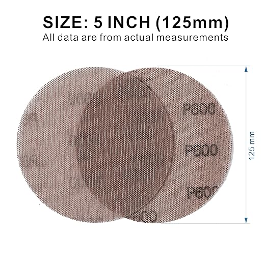 600GRIT 50pcs 5-Inch Mesh Abrasive Sanding Discs Hook & Loop Sandpaper, Dust Free Anti-Blocking Net Sandpaper Sheets for Auto Body, Wood, Drywall, Metal