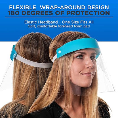 Salon World Safety 160 Face Shields (40 Packs of 4) - Ultra Clear Protective Full Face Shields to Protect Eyes, Nose and Mouth - Anti-Fog PET Plastic, Elastic Headband - Sanitary Droplet Splash Guard