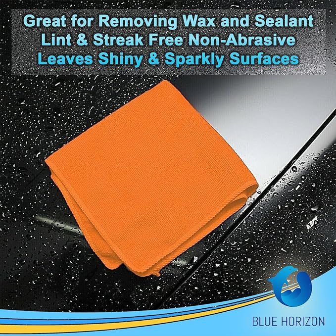 Blue Horizon Microfiber Cleaning Towels, Pack of 24, Ultra Soft Plush Washcloth, All Purpose Premium Microfiber Detailing Cleaning Cloths Reusable Shop Towels (16" x 16", Orange)