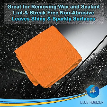 Blue Horizon Microfiber Cleaning Towels, Pack of 24, Ultra Soft Plush Washcloth, All Purpose Premium Microfiber Detailing Cleaning Cloths Reusable Shop Towels (16" x 16", Orange)