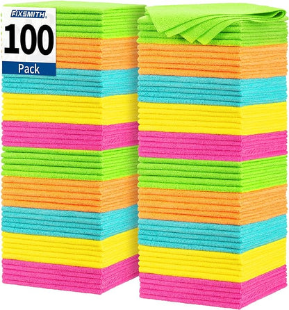 FIXSMITH Microfiber Cleaning Cloth, 100 Pack Shop Towels, Micro Fiber Cloth for Cleaning Car, All-Purpose Absorbent Cleaning Rags for Housekeeping, Dust Cloth for Office, Car Wash Towels, 12inx12in