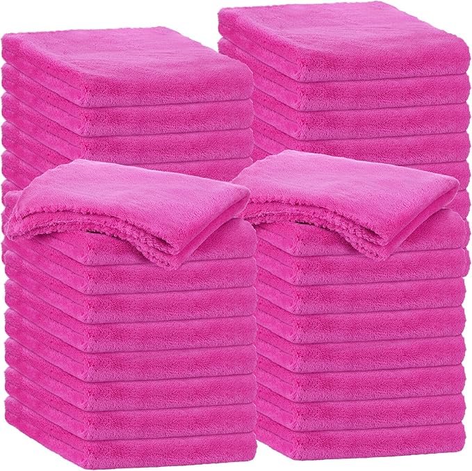 Shimeyao 30 Pcs 16 x 16 Inch Edgeless Microfiber Plush Towels for Cars Detailing Drying Wash Polishing Absorbent Cleaning Cloths, 500 GSM (16 x 16 Inch, Fuchsia, 30 Pcs)