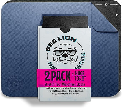 cellhelmet See Lion Swipes | Microfiber Lens Cleaning Cloths – Ultrasoft, Reusable Wipes for Glasses, Screens, and Lenses (Black/Navy, 2-Pack)