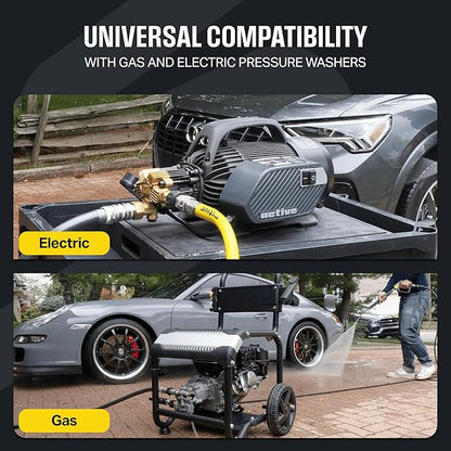 Active Swivel Pressure Washer Gun with an inbuilt 3/8” Inlet Male Swivel Plug for Pressure Washer Hose and 1/4” Female Quick Connect for nozzles, Wands & Foam Cannon for Home car wash and Detailing.