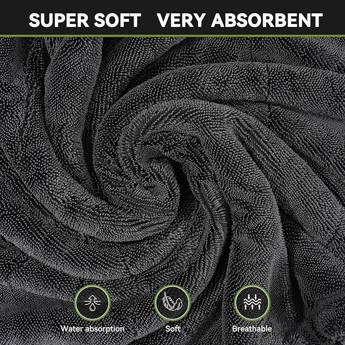 Car Drying Towels Extra Large Super Absorbent 1300gsm with Plush Edgeless, Microfiber Drying Towels for Cars, Trucks, SUVs, 25in x 36in (Grey)