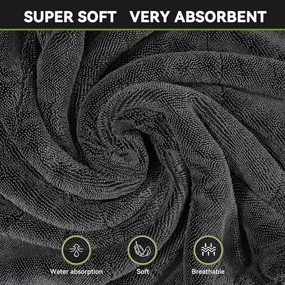 Car Drying Towels Extra Large Super Absorbent 1300gsm with Plush Edgeless, Microfiber Drying Towels for Cars, Trucks, SUVs, 25in x 36in (Grey)