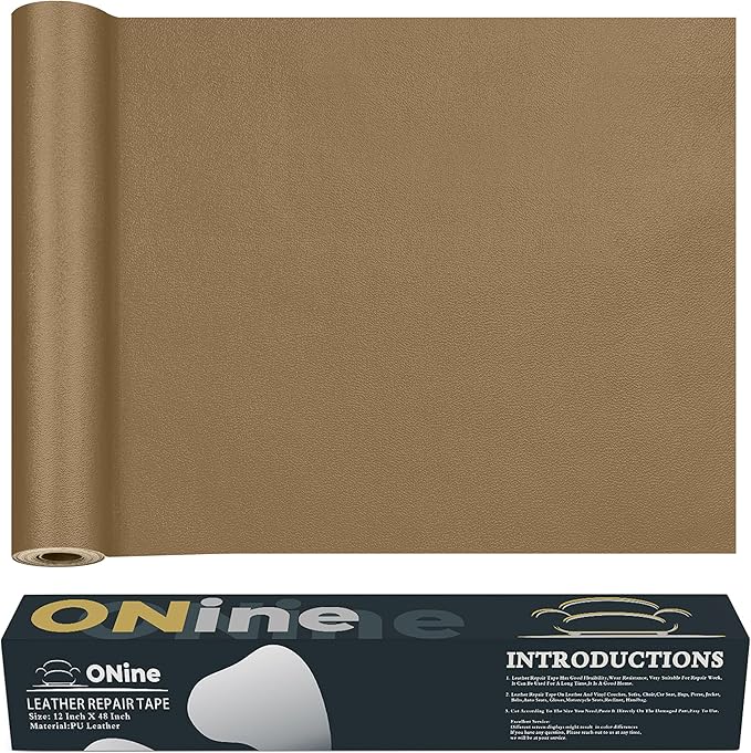 ONine Leather Repair Tape,Self Adhesive Leather Repair Patch,Leather Patches for Furniture,Sofa,Car Seats,Office Chair. Vinyl Repair Kit 12x48in(Gery Khaki)