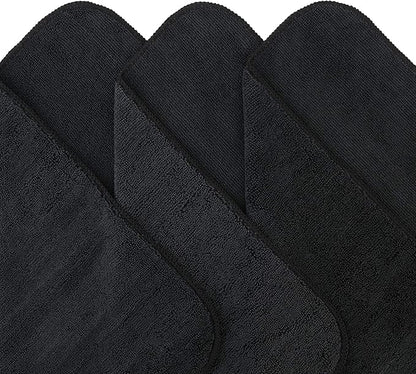 POLYTE Premium Microfiber Cleaning Towel,16 x 16 in, 12 Pack (Black)