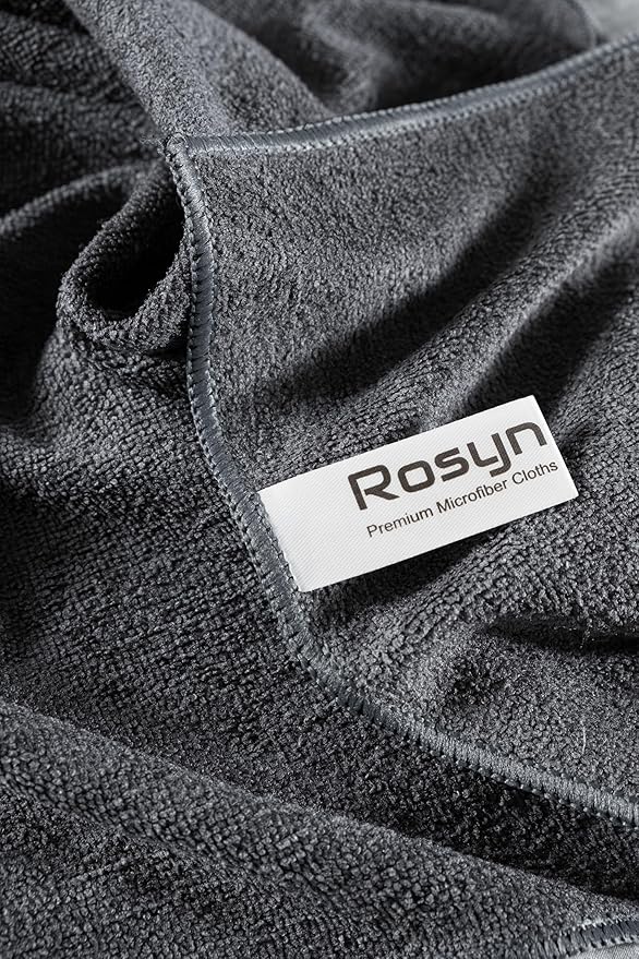 Rosyn Premium 420 GSM Microfiber Cloth Black 16x16 Inches - Luxury Scratch-Free Detailing Towel for Cars, Yachts, Boats & Watches - Ultra Soft, Lint-Free, Highly Absorbent (Large, 6, Count)