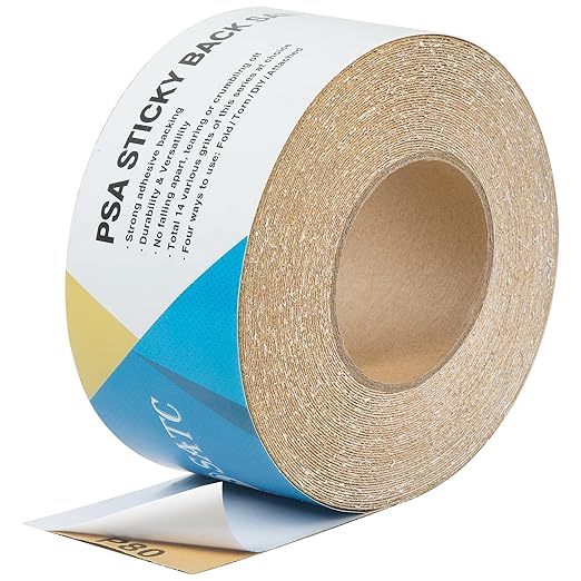S SATC 80 Grit PSA Longboard Sandpaper 20 Yard Long Continuous Roll, 2-3/4" Wide Self Adhesive Stickyback Sanding Sheets for Automotive, Hand Sanding Blocks,Woodworking, Metal, Plastic