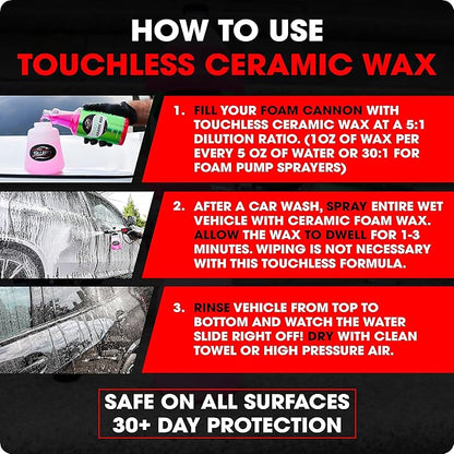 Swift Touchless Ceramic Foamable Wax (1 Gallon) – Spray On/Rinse Off For High-Gloss, Hydrophobic Protective Layer | For Foam Cannon & Foam Pump Sprayer After Car Wash | Wax Cars, Trucks, RV’s & More!