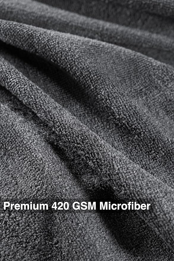 Rosyn Premium 420 GSM Microfiber Cloth Black 16x16 Inches - Luxury Scratch-Free Detailing Towel for Cars, Yachts, Boats & Watches - Ultra Soft, Lint-Free, Highly Absorbent (Large, 6, Count)