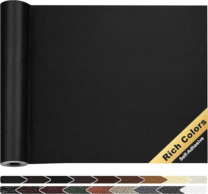 KING MOUNTAIN Leather Repair Patch, 16 x 60 Inches Self-Adhesive Repair Tape for Damaged Furniture, Seating, Car Seats, Goods (Fine Grained Black)