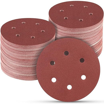 100 PCS 6 Inch Sanding Discs 180 Grit, 6 Hole Hook and Loop Sandpaper, Round Orbital Sand Paper Discs for Sander