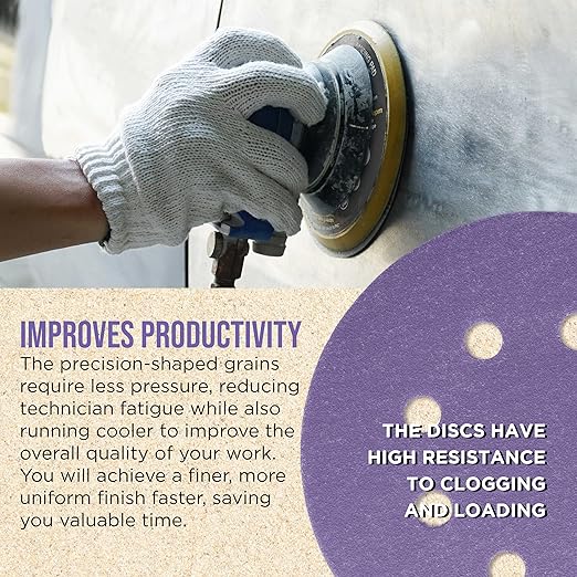 Dura-Gold Premium 180 Grit 5" Purple Film Ceramic Sanding Discs, 8-Hole Pattern, Box of 50 - Dustless Hook & Loop Backing Sandpaper for DA & Random Orbital Sanders - Sand Auto Paint, Wood, Woodworking