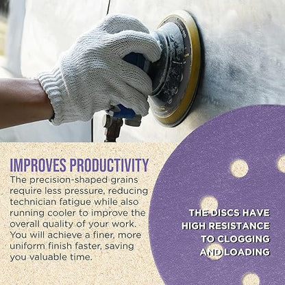 Dura-Gold Premium 180 Grit 5" Purple Film Ceramic Sanding Discs, 8-Hole Pattern, Box of 50 - Dustless Hook & Loop Backing Sandpaper for DA & Random Orbital Sanders - Sand Auto Paint, Wood, Woodworking