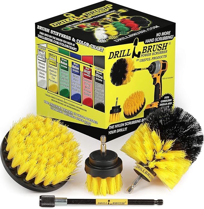 Medium Stiffness Power Scrubber Brush Set with Extension - Bathroom Scrubber Brushes - Scrub Brushes for Shower - Drill Scrub Brush Attachment - Tub Cleaner - Shower Door - Bathroom Mirror