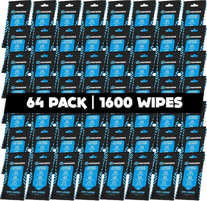 Fortress Car Interior Wipes (25 ct, Pack of 64) for Car Interior Cleaning, Dashboard, Seats, Detailing, and Steering Wheel [Travel Size] Skin-Safe Car Interior Cleaner Supplies