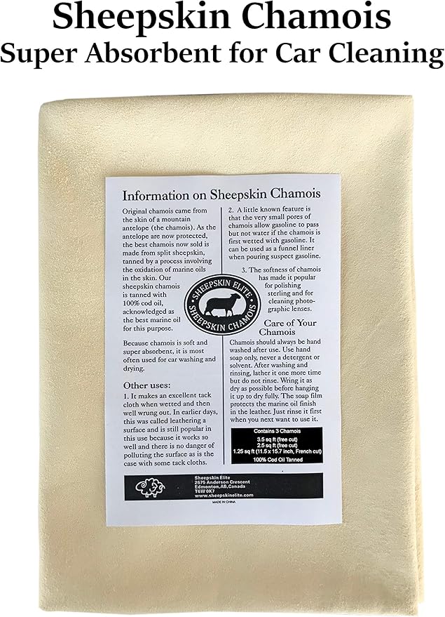 Chamois Drying Cloth Car Drying Towel Real Leather Super Absorbent Fast Drying Natural Chamois Car Wash Cloth Accessory (7.25 SQ FT in Total)