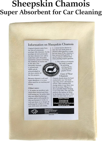 Chamois Drying Cloth Car Drying Towel Real Leather Super Absorbent Fast Drying Natural Chamois Car Wash Cloth Accessory (7.25 SQ FT in Total)