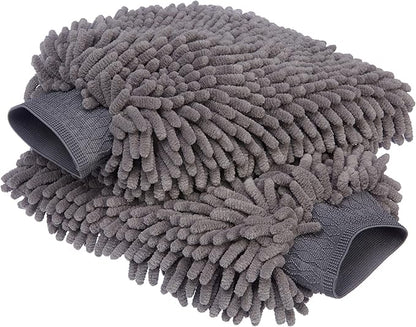 Amazon Basics Absorbent Microfiber Car Wash Drying Mitts, 2 Pack, Gray, 10.44" L x 9.06" W