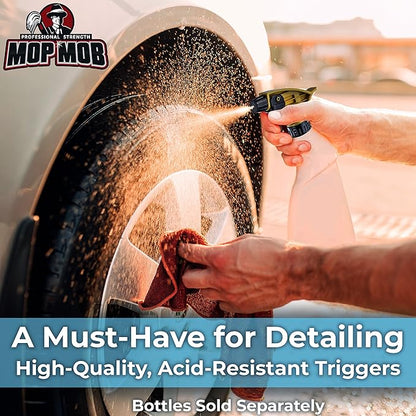 Mop Mob Leak-Free Acid Resistant Spray Head 4 Pack by Durable Industrial Sprayer for Acid-Based Wheel Cleaner Used in Auto/Car Detailing. Heavy Duty Low-Fatigue Trigger and Nozzle with 9 1/4 Dip Tube