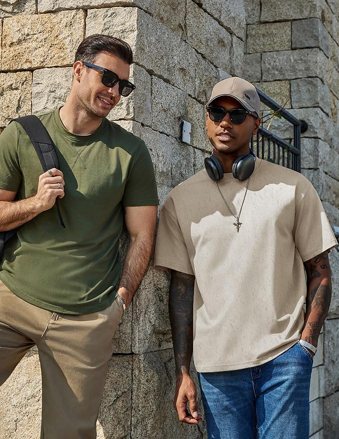 COOFANDY Men's Cotton T-Shirts Oversized Shirt Short Sleeves Streetwear Loose Fit Summer Tee Tops Washed Basic Unisex Shirts