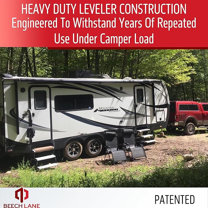 Beech Lane Camper Leveler 2 Pack - Precise Camper Leveling, Includes Two Curved Levelers, Two Chocks, and Two Rubber Grip Mats, Heavy Duty Leveler Works for Campers Up to 35,000 LBs, Patented