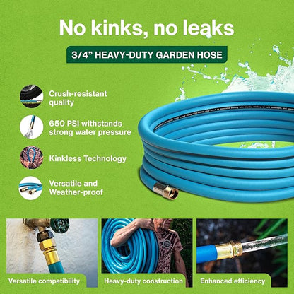 Aeromixer THE HOSE - 3/4 Inch Garden Hose 75 Ft, Kinkless Commercial Garden Hoses, Heavy Duty Industrial Water Hoses for Outdoors, 650 PSI High-Pressure Watering Tool for Farming and Gardening