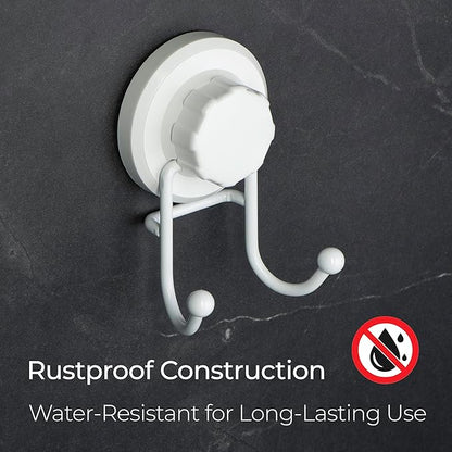 HASKO Suction Cup Hook for Shower, Stainless Steel Bathroom Suction Towel Hooks Hanger, Organizer for Towel, Bathrobe and Loofah, Includes Optional No Drill Adhesive Mount for Inside Shower, White