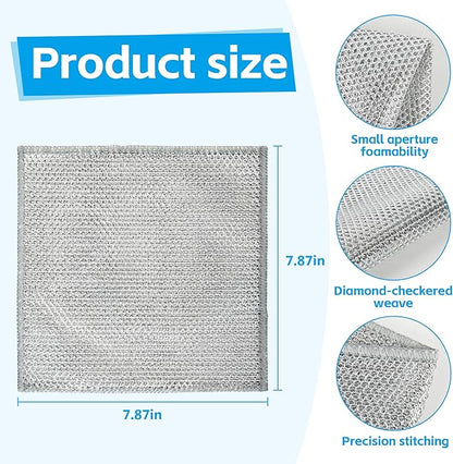WYDZKJ 12Pack Multipurpose Wire Dishwashing Rags, Upgrade Non Scratch Wire Dishcloth, for Wet and Dry Use, Reusable Metal Scrubbing Microfiber Clean Cloths for Home/Kitchen/Stove
