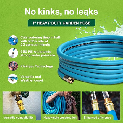 Aeromixer THE HOSE - 1 Inch 75Ft Flexible Garden Hose, Heavy Duty Garden Hoses for Outdoors, Anti Kinking Industrial Outdoor Water Hoses, 650 PSI High-Pressure Watering Tool for Farming and Gardening
