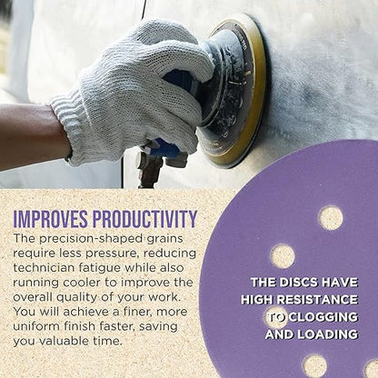 Dura-Gold Premium 1000 Grit 5" Purple Film Ceramic Sanding Discs, 8-Hole Pattern, Box of 50 - Dustless Hook & Loop Backing Sandpaper for DA & Random Orbital Sanders - Detail Color Sand Auto Paint Wood