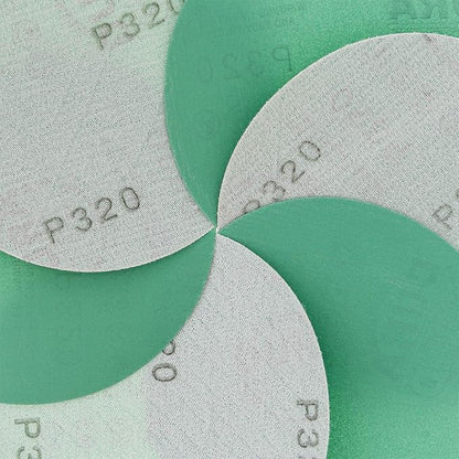 Dura-Gold Premium 5" Green Film Sanding Discs - 320 Grit (Box of 50) - Hook & Loop Backing Sandpaper Discs for DA Sanders, Finishing Medium Fine Cut Abrasive - Sand Automotive Paint, Woodworking Wood