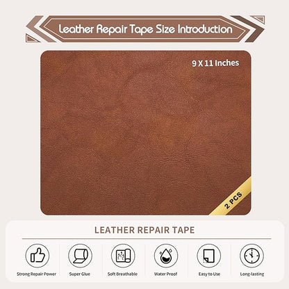 KING MOUNTAIN Leather Repair Patch,2 Packs 9 x 11 Inches self Adhesive Leather Repair Tape for Damaged Leather Furniture, Sofa Seating,Car Seats, Leather Goods（Classic Brown）